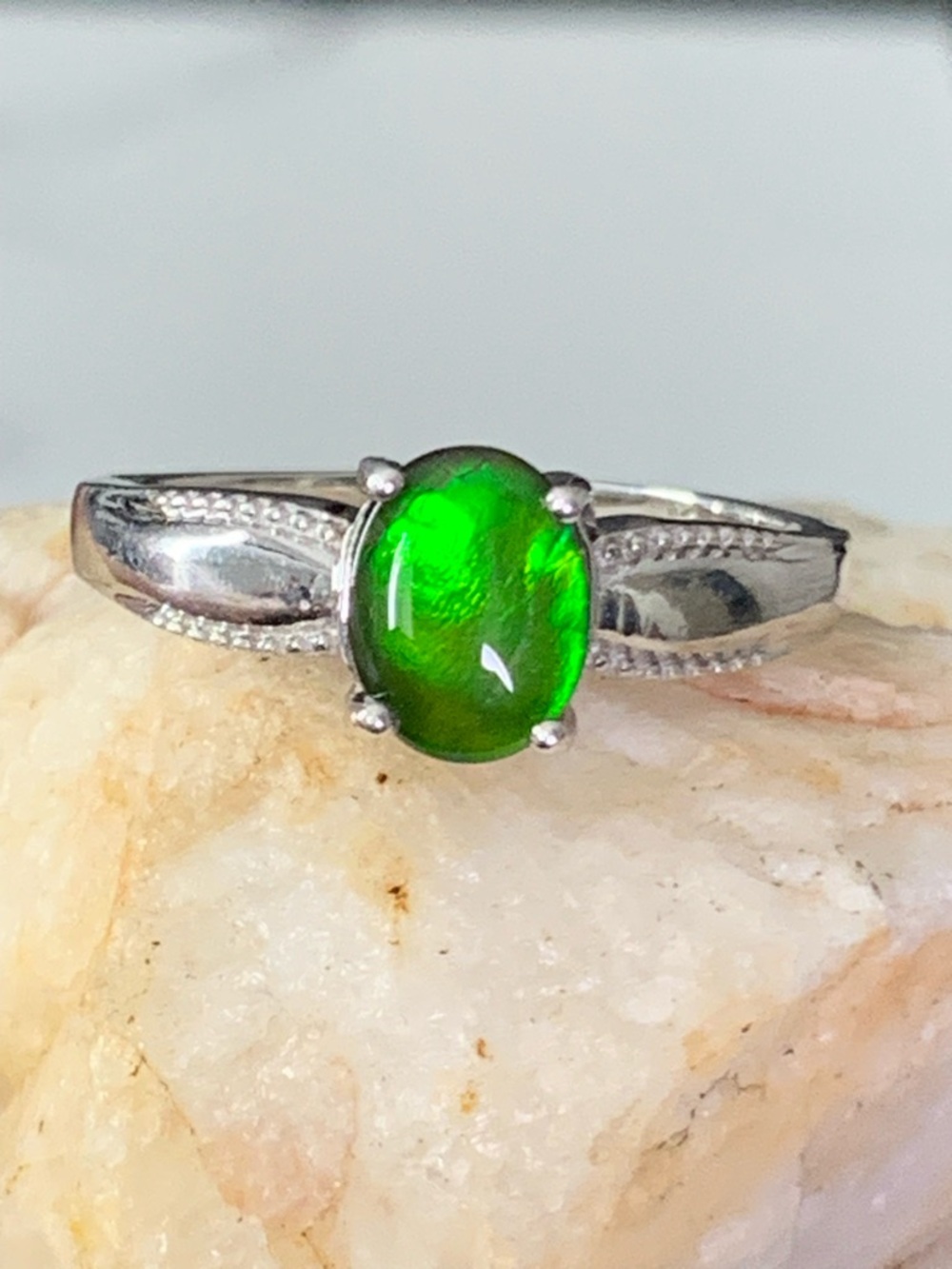 Designer STS Natural Ammolite Gemstone 925 Sterling Silver Ring  / Size 10